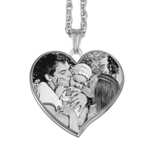 Custom Silver Heart Photo Engraved Pendant