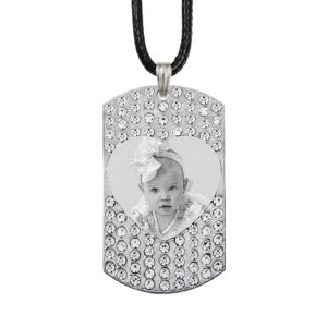 Silver Memory Photo Pendant Inset Heart Portrait With White Zircon Pendant