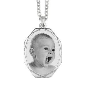 Custom Silver Frame Octagon Photo Engraved Pendant