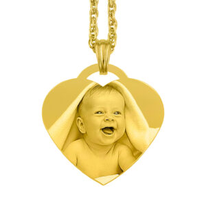 Gold Heart of Memories Engraved Pendant With White Zirco