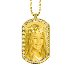 Custom Gold Memory Dog Tag With White Zircon