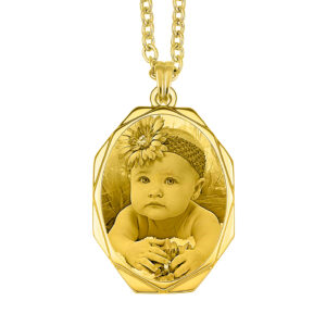 Custom Gold Frame Octagon Photo Engraved Pendant