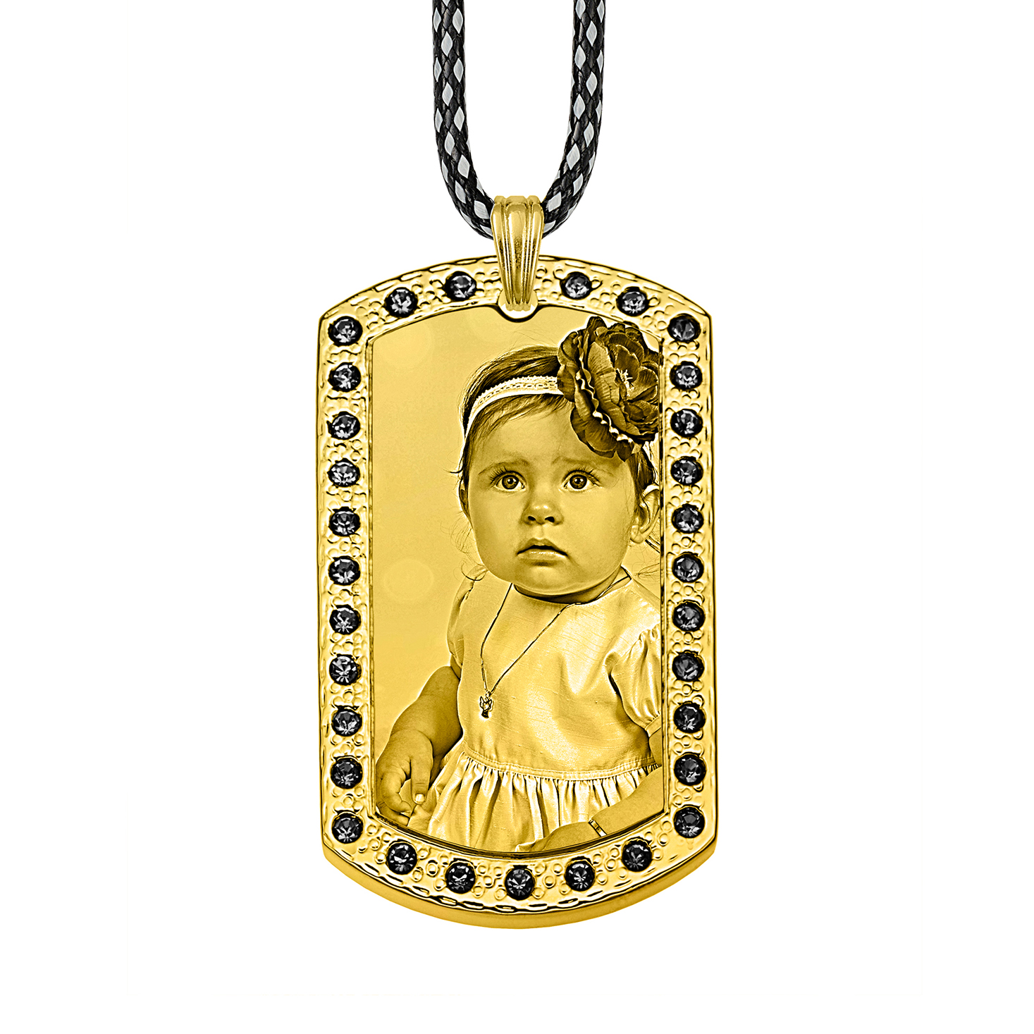 Captured Love Gold Dog Tag With Black Zircon
