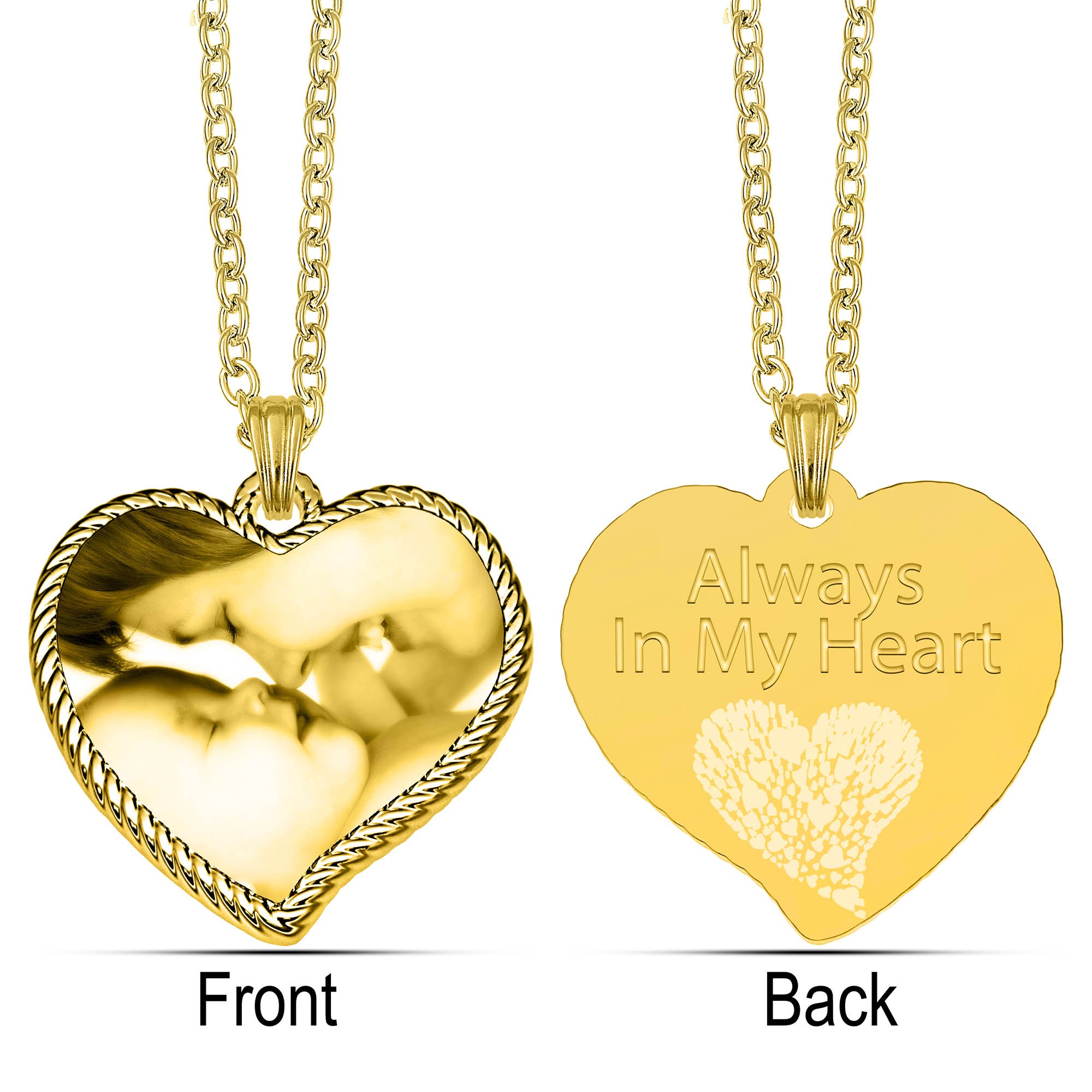 Engraved Rope Edged Curved Gold Heart Photo Keepsake - Image 2