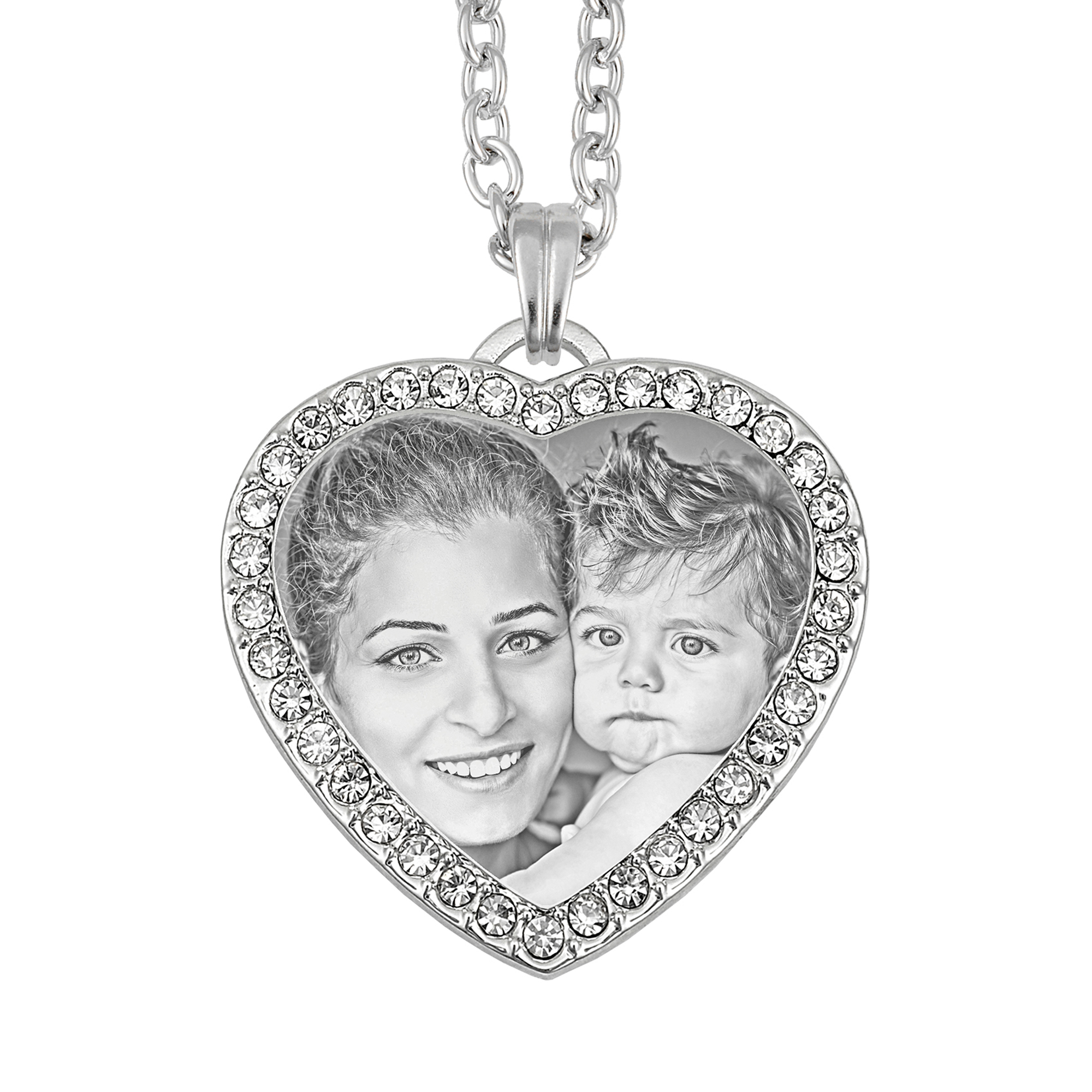 Forever Steel Heart Photo Pendant with White Zircon