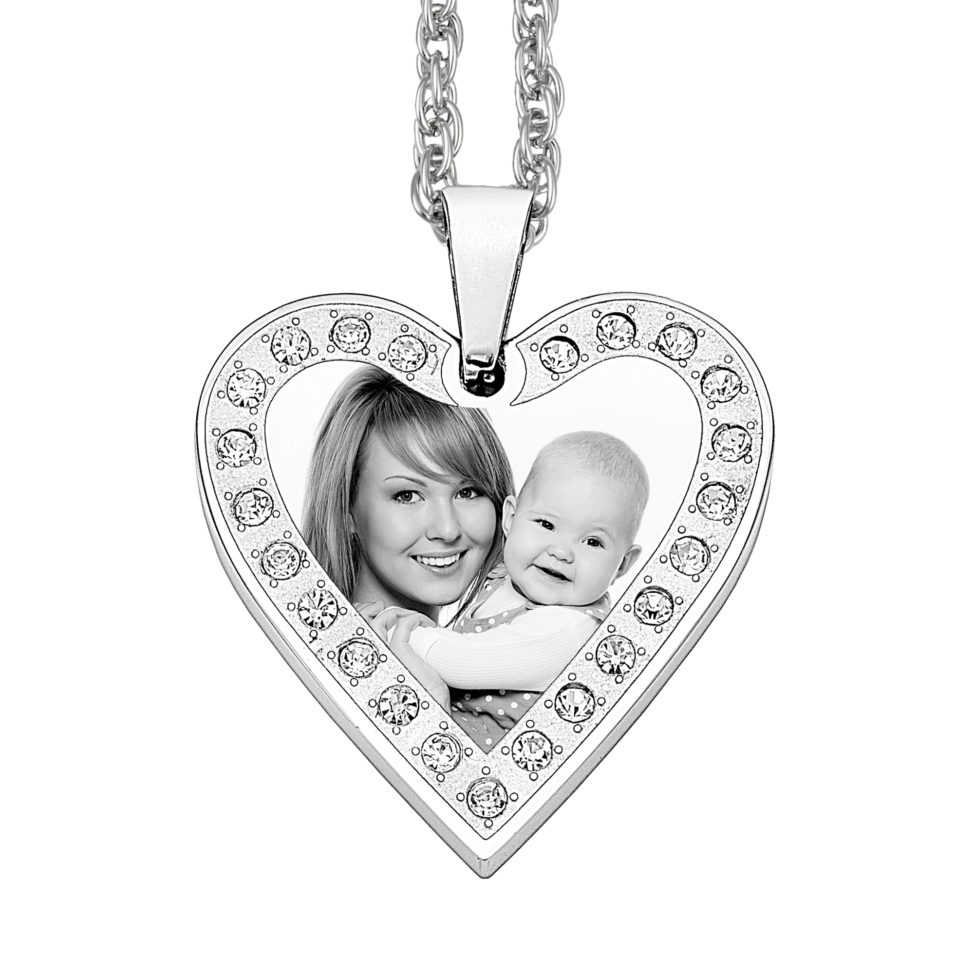 Cherished Heart Steel Photo Pendant With White Zircon