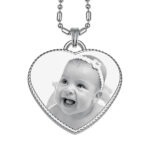 Photo Engraved Steel Heart Pendant Rope Edged
