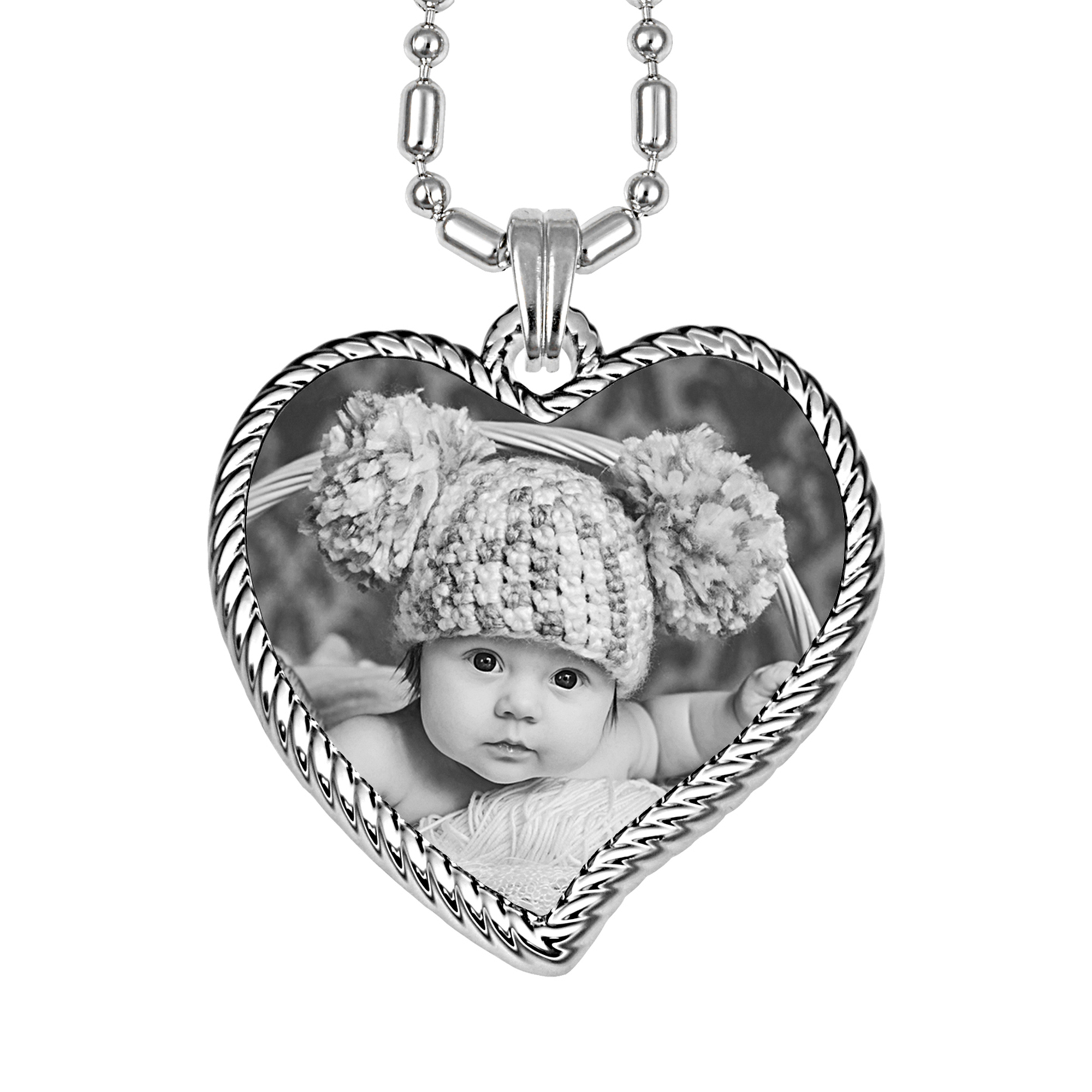 Engraved Stainless Steel Heart Pendant Rope Edged Curved