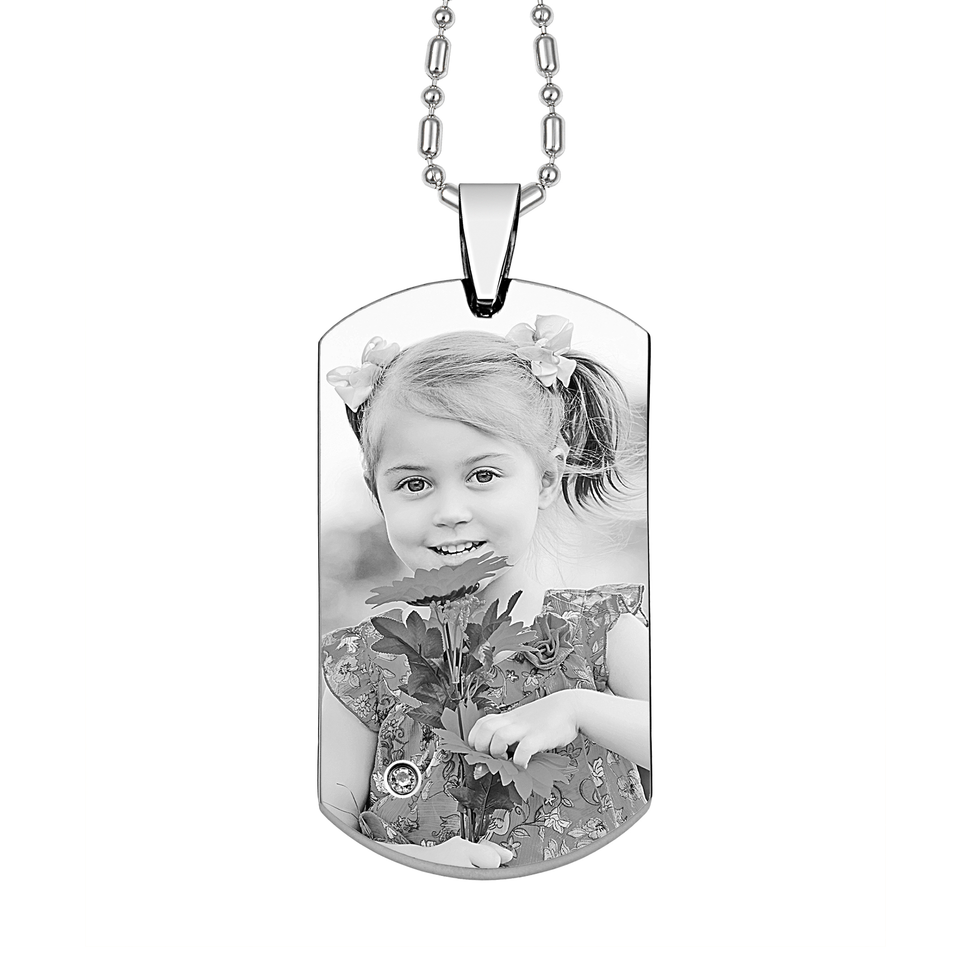 Always With You Steel Dog Tag Single Corner Round Gem Paved