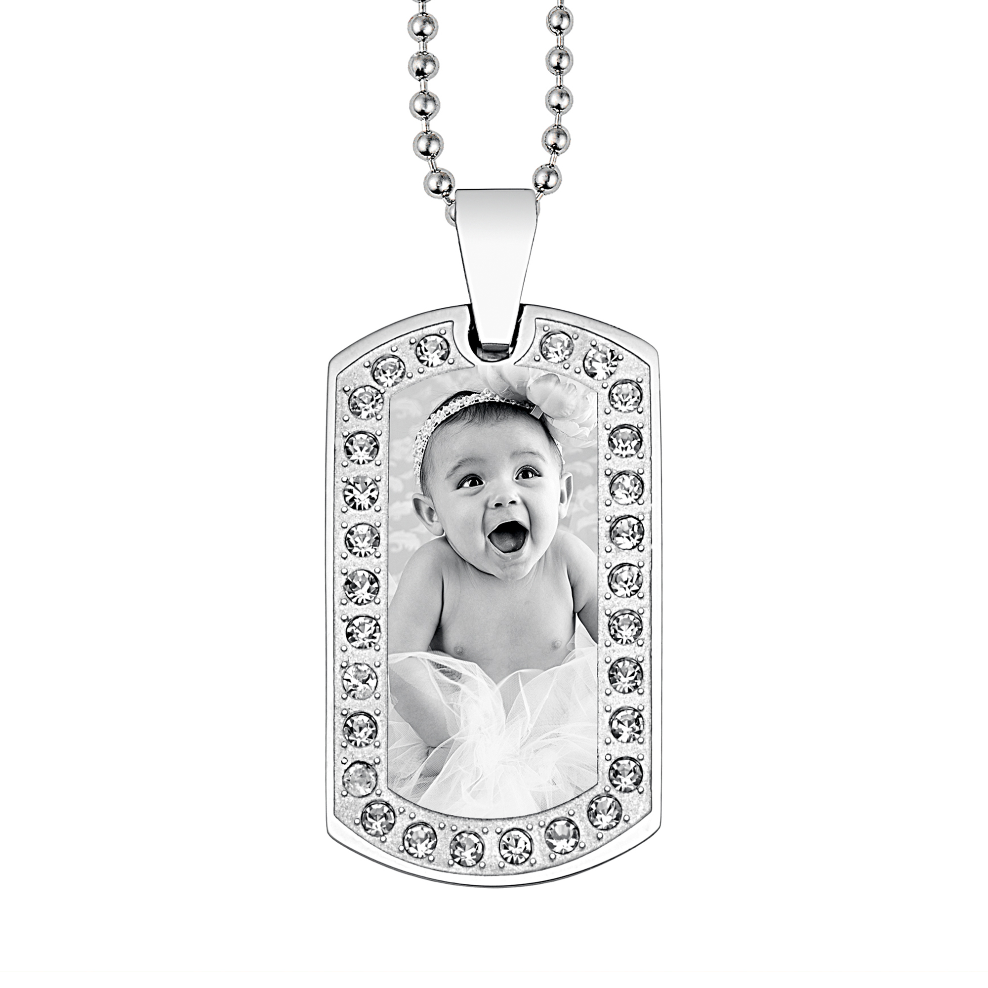 Forever Steel Dog Tag Pendant With White Zircon