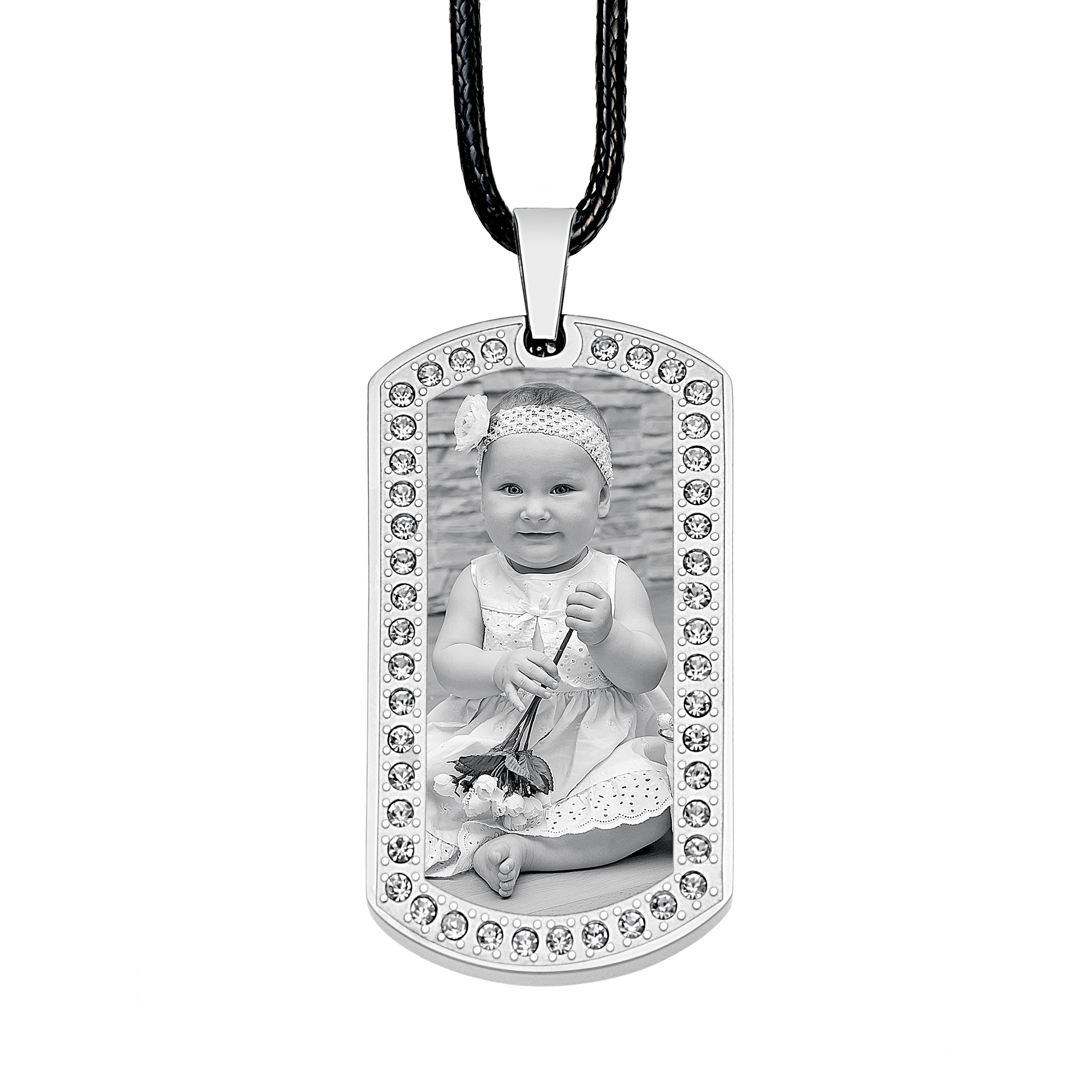 Always With You Steel Dog Tag Pendant With White Zircon