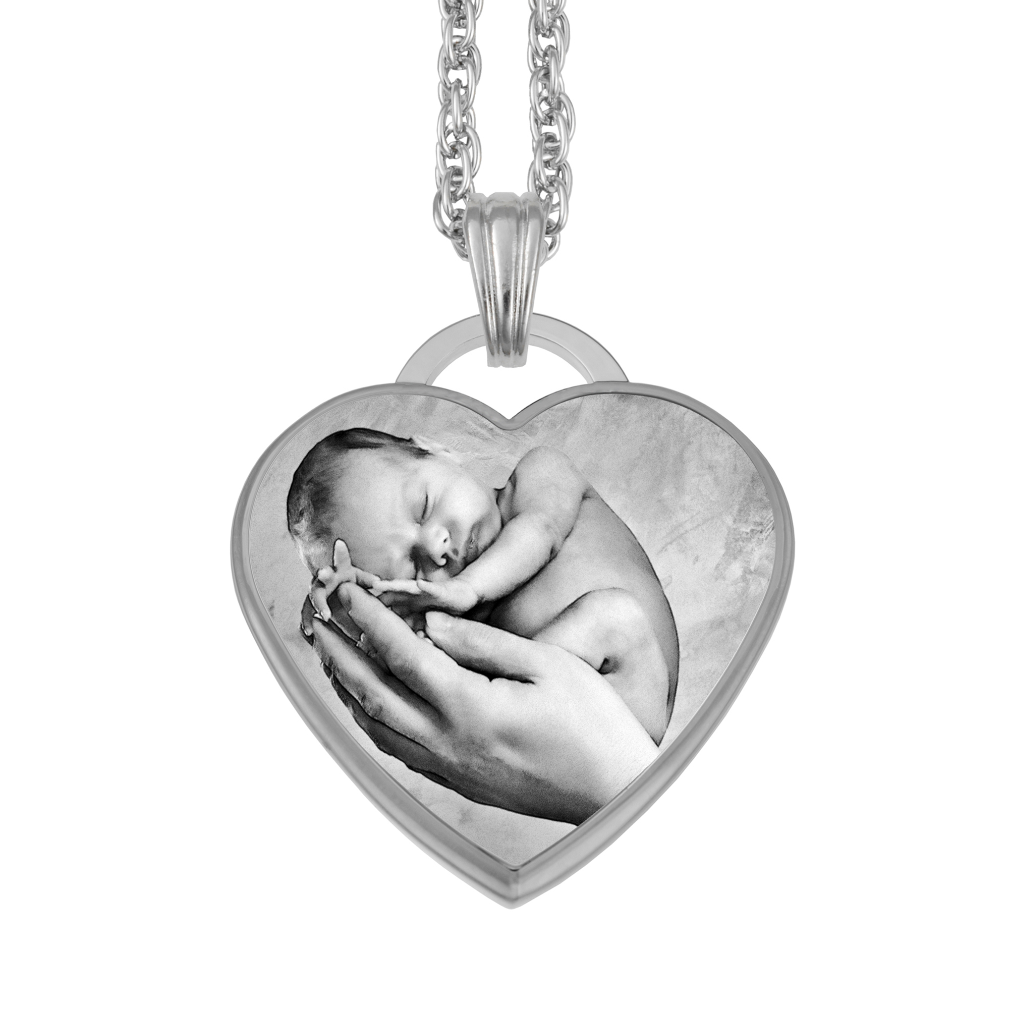 Always With You Silver 3D Heart Photo Pendant
