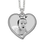 Engraved Rope Edged Curved Silver Heart Photo Keepsake