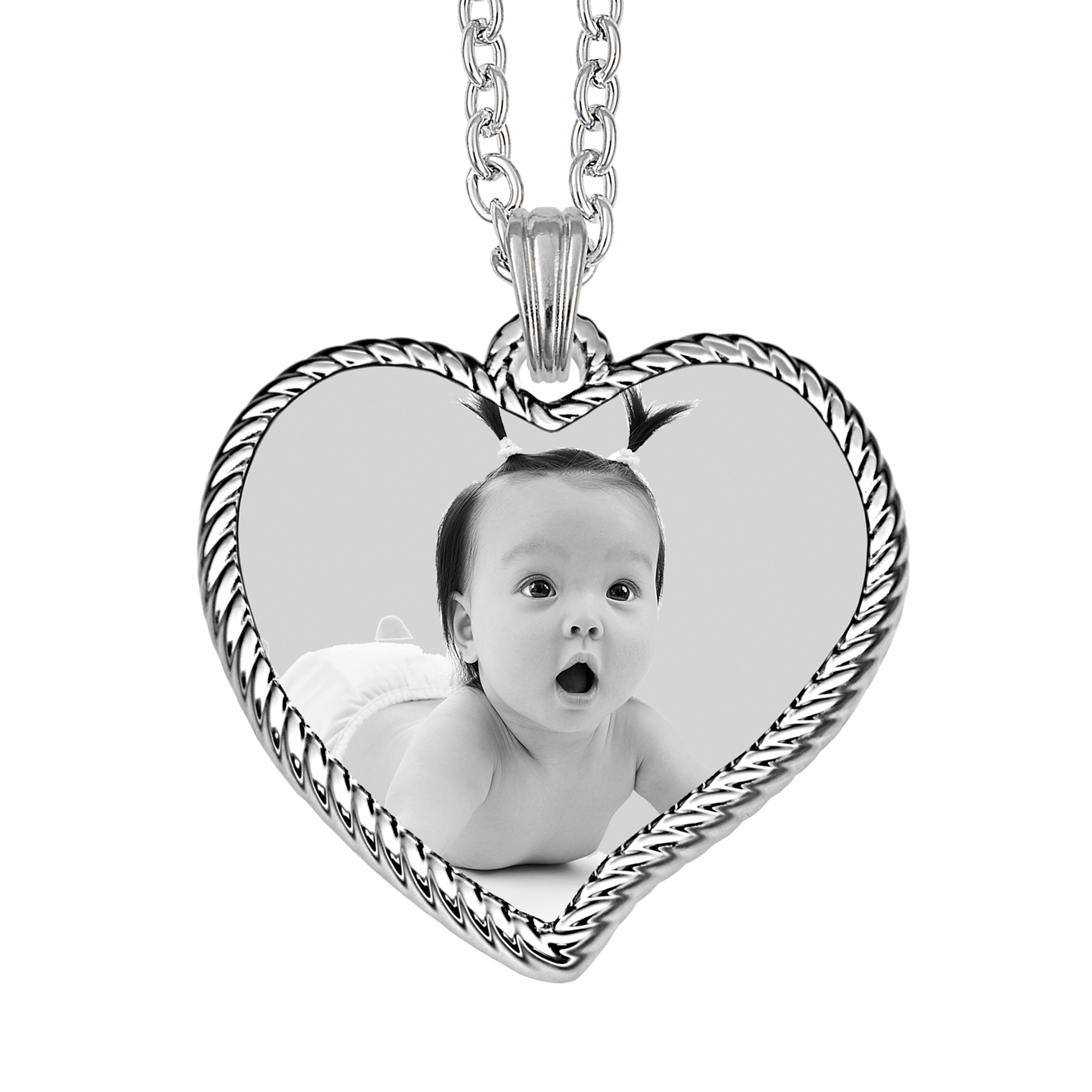 Engraved Rope Edged Curved Silver Heart Photo Keepsake