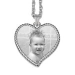 Silver Rope Edged Curved Heart Shaped Photo Memory Pendant