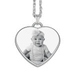 Silver Photo Engraved Rope Edged Heart Pendant Necklace