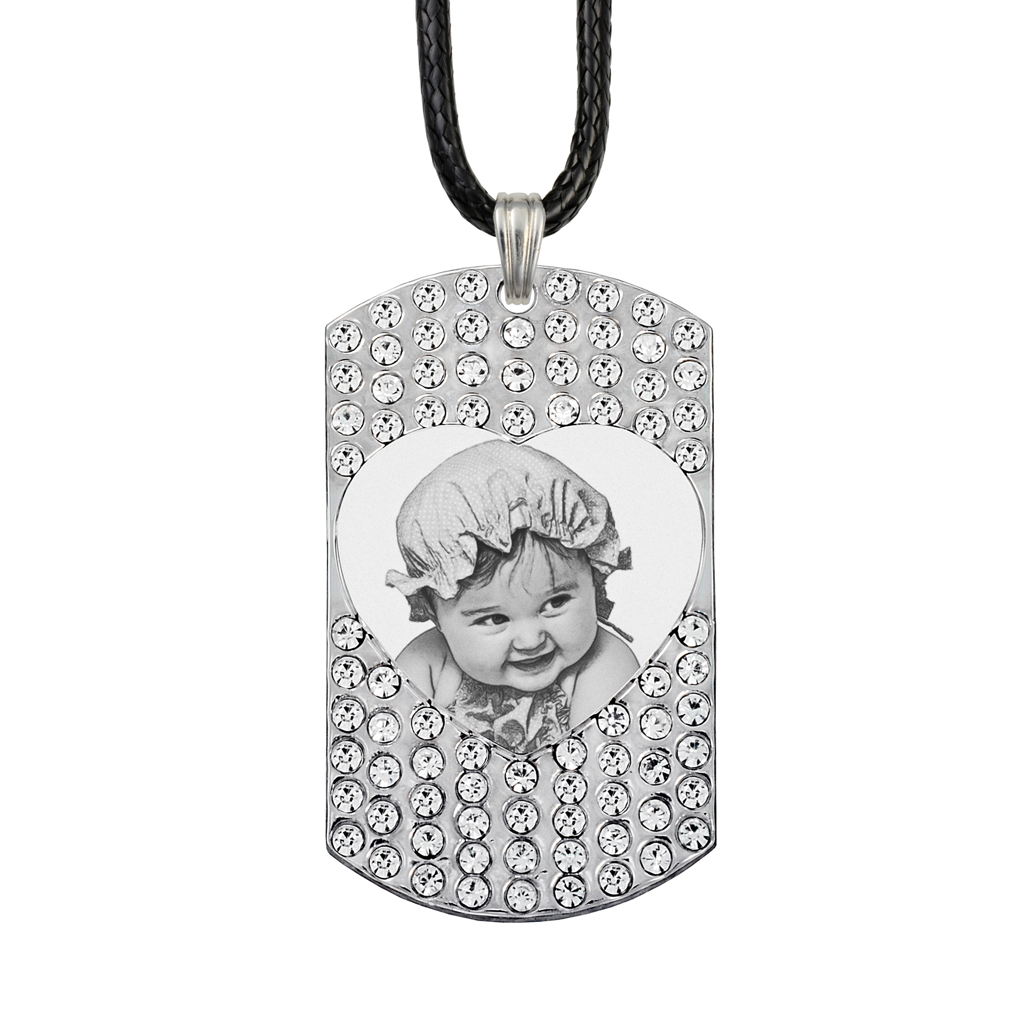 Personalised Silver Inset Heart Portrait With White Zircon Pendant