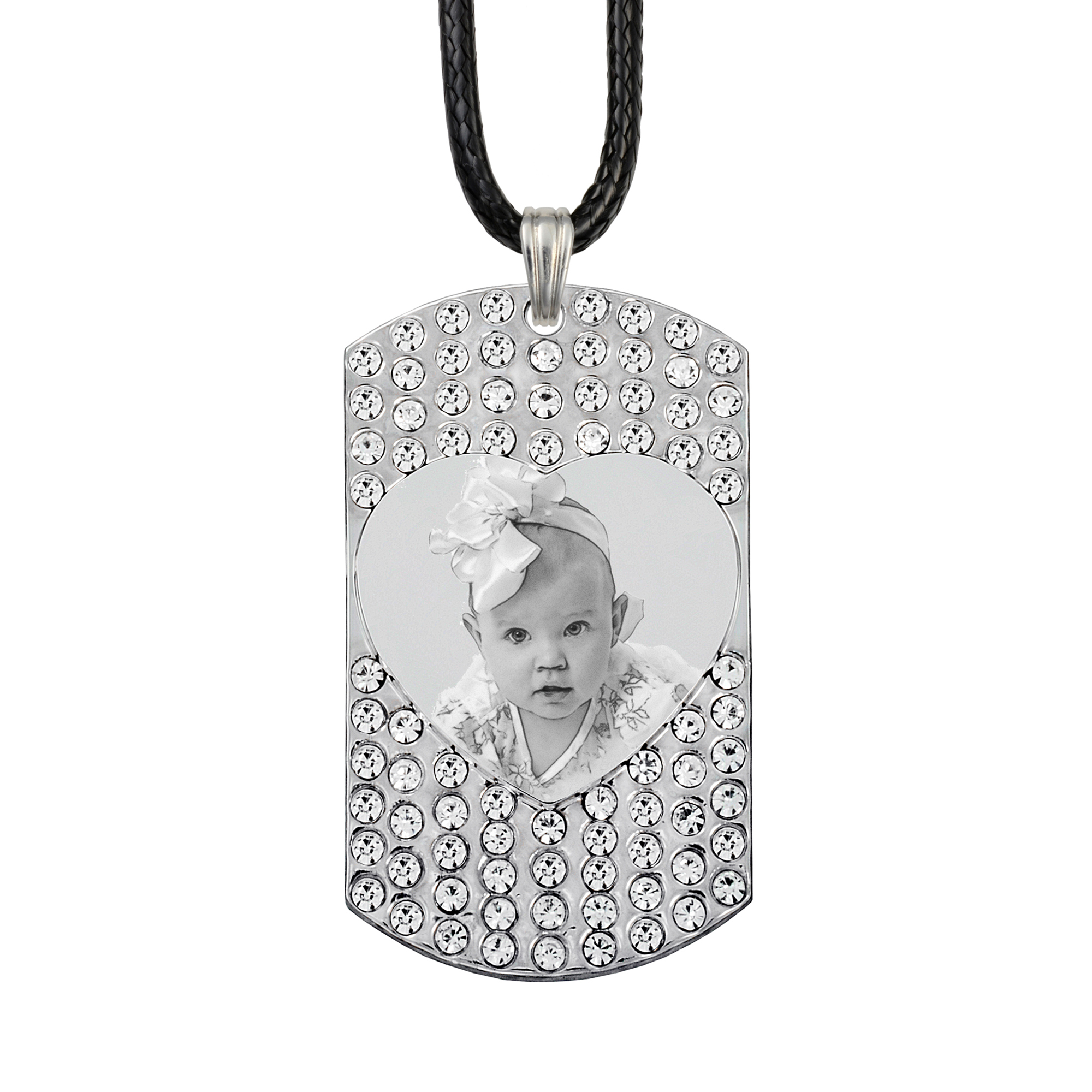 Silver Memory Photo Pendant Inset Heart Portrait With White Zircon Pendant
