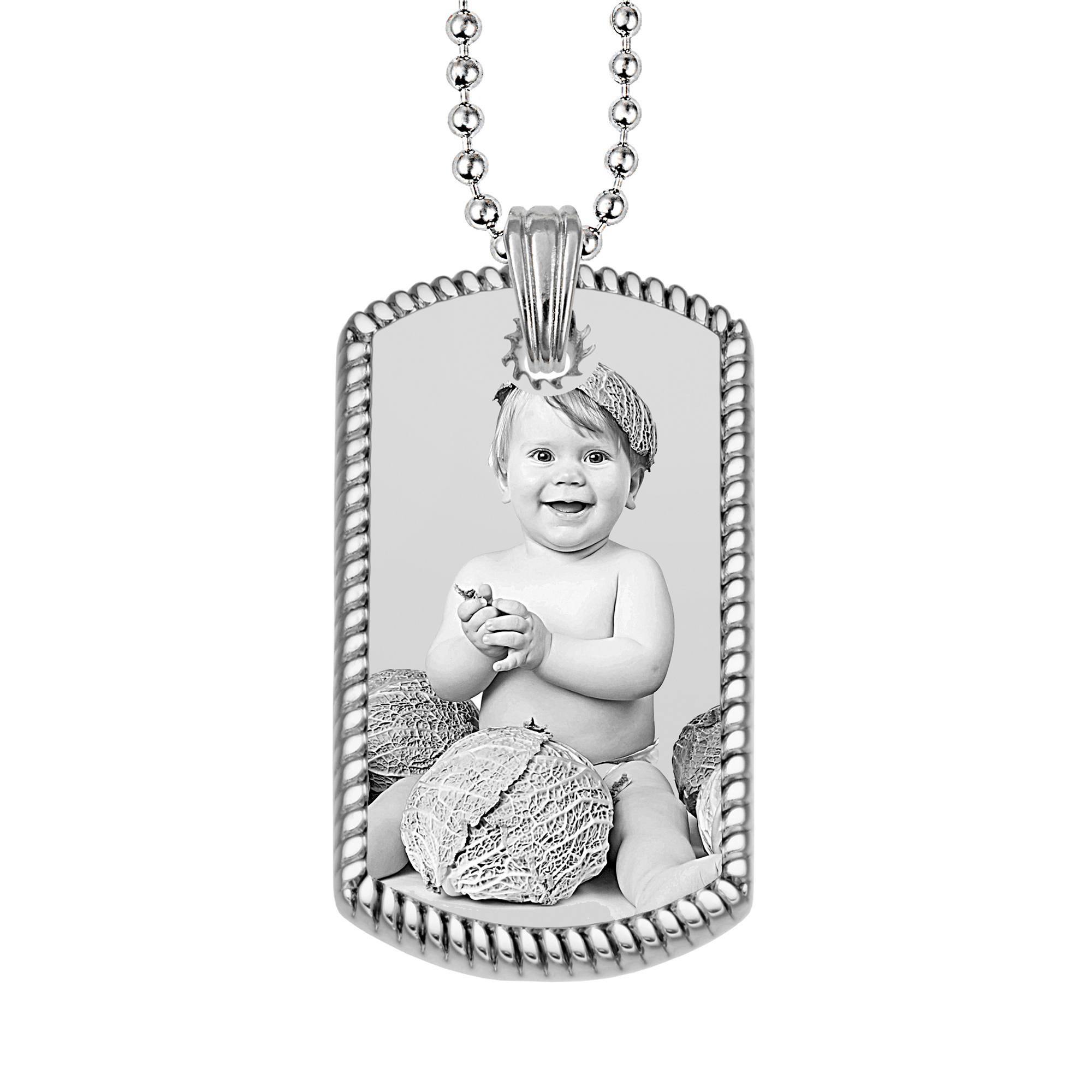 Captured Moments Silver Photo Rope Edged Dog Tag