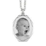 Custom Silver Frame Octagon Photo Engraved Pendant
