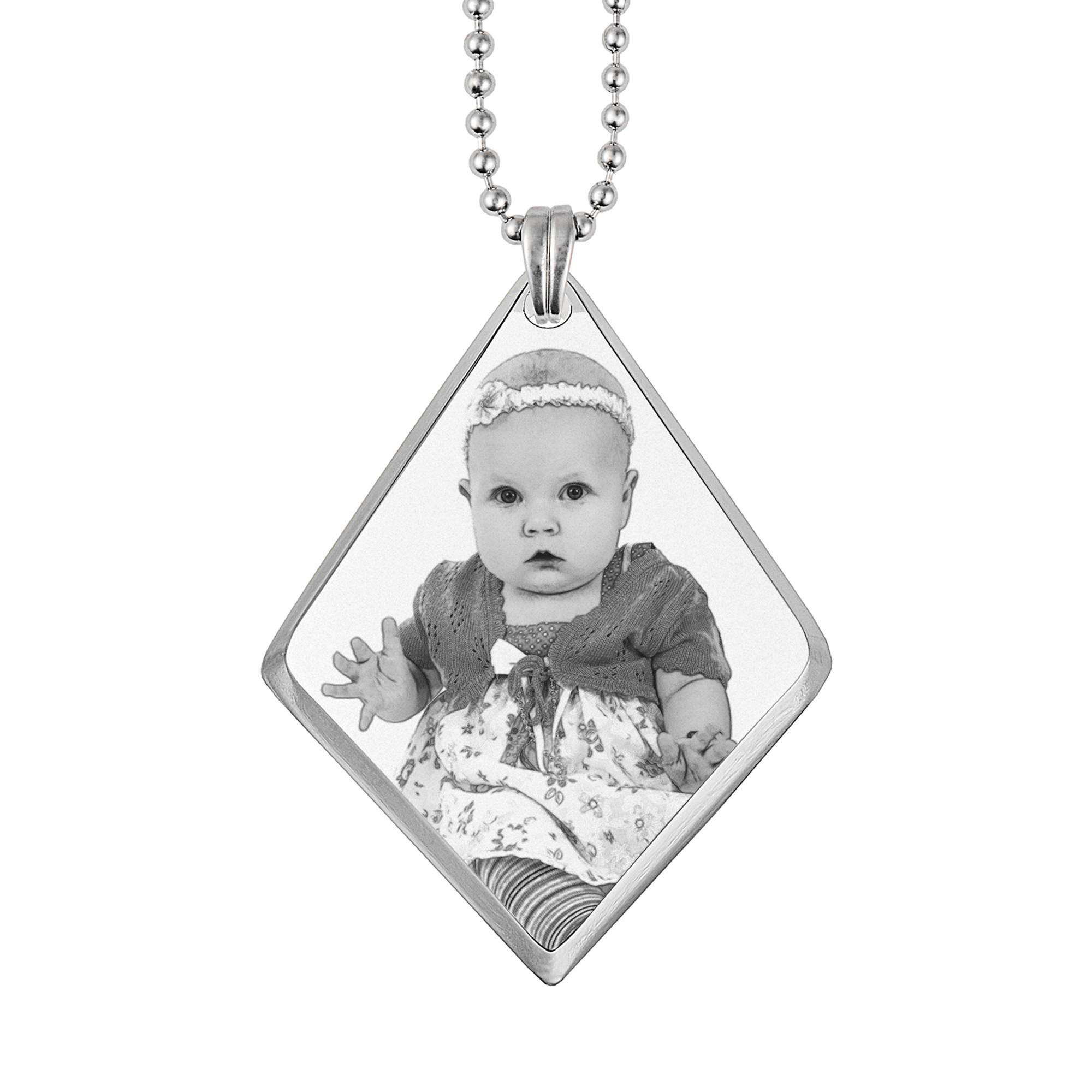 Silver 3D Deluxe Diamond Drop Photo Memory Pendant