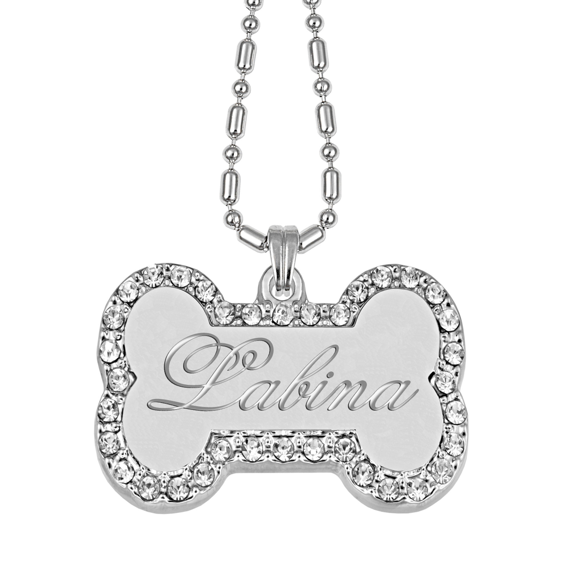 Silver Collar Tag With White Zircon