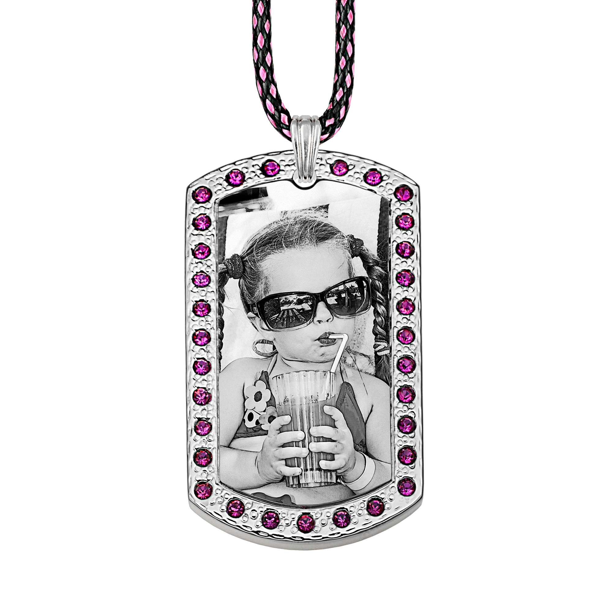 Captured Love Silver Dog Tag With Rose Zircon