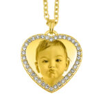 Gold Heart of Memories Engraved Pendant With White Zircon
