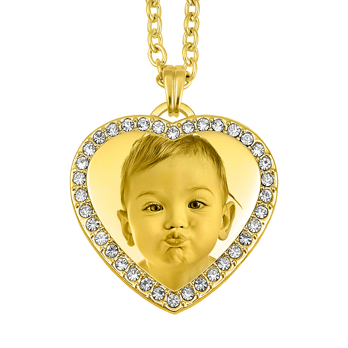 Gold Heart of Memories Engraved Pendant With White Zircon
