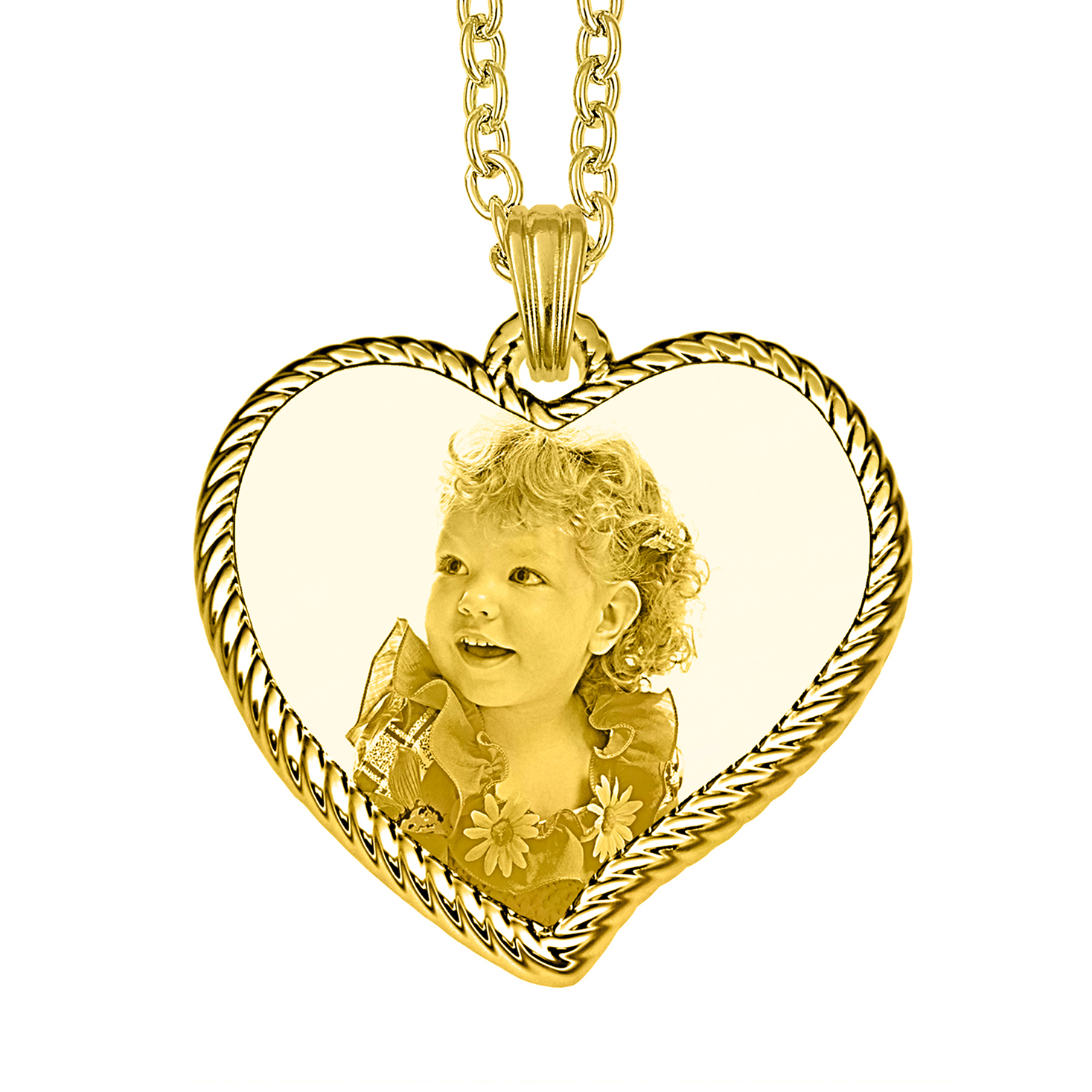 Engraved Rope Edged Curved Gold Heart Photo Keepsake