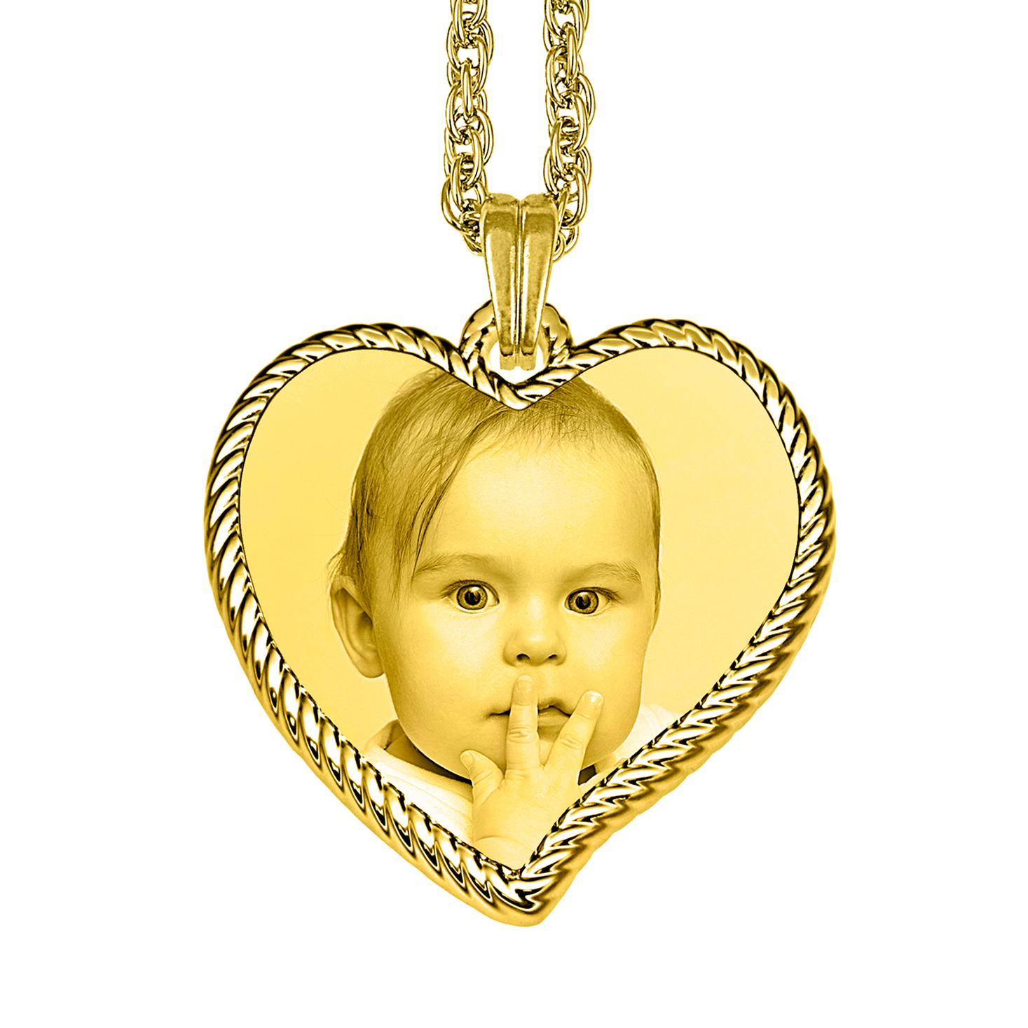 Gold Rope Edged Curved Heart Shaped Photo Memory Pendant