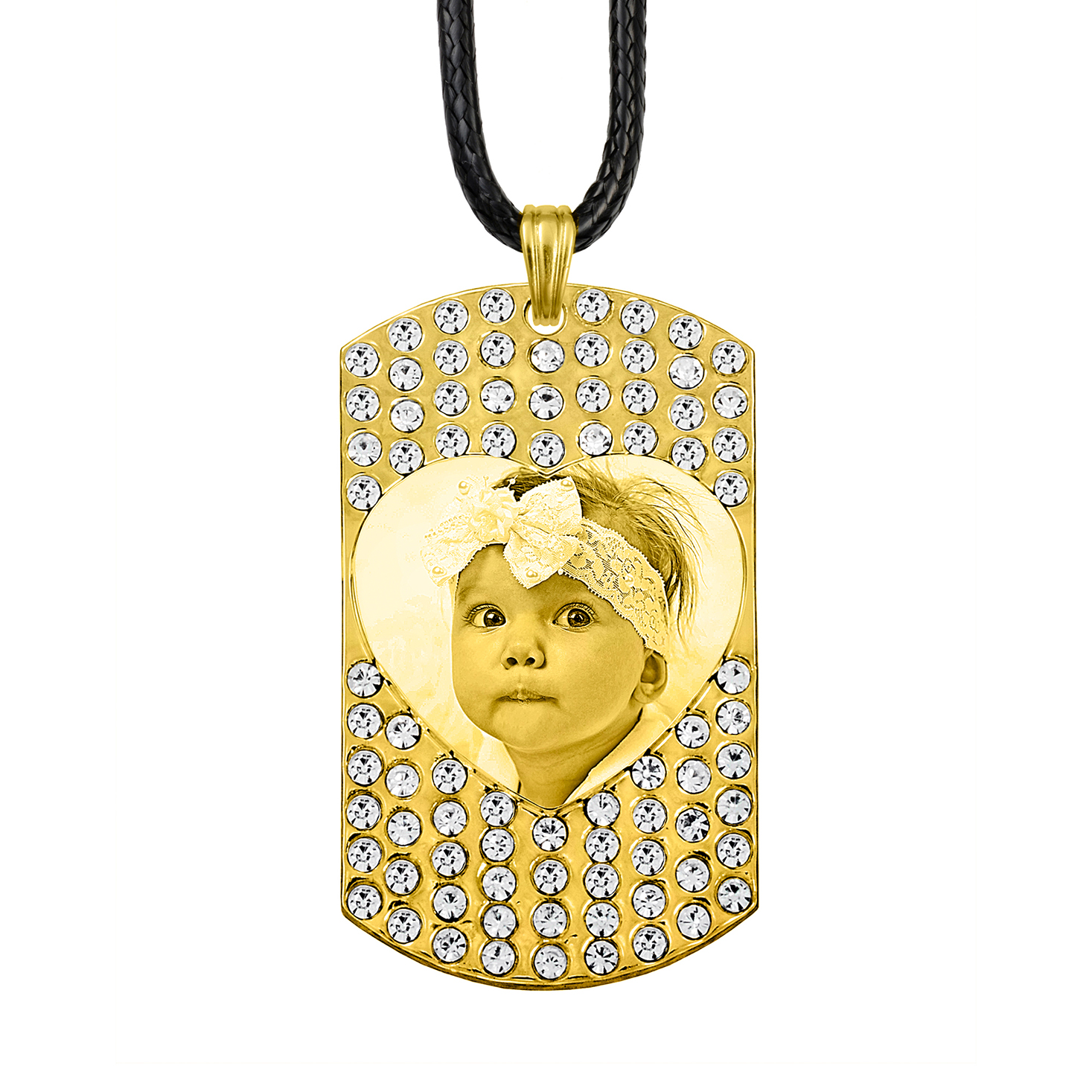 Personalised Gold Inset Heart Portrait With White Zircon Pendant