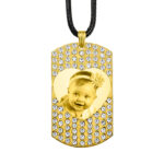 Gold Memory Photo Pendant Inset Heart Portrait With White Zircon Pendant