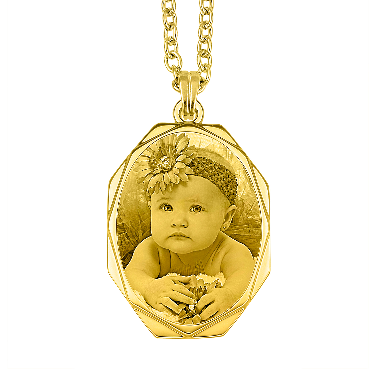 Custom Gold Frame Octagon Photo Engraved Pendant