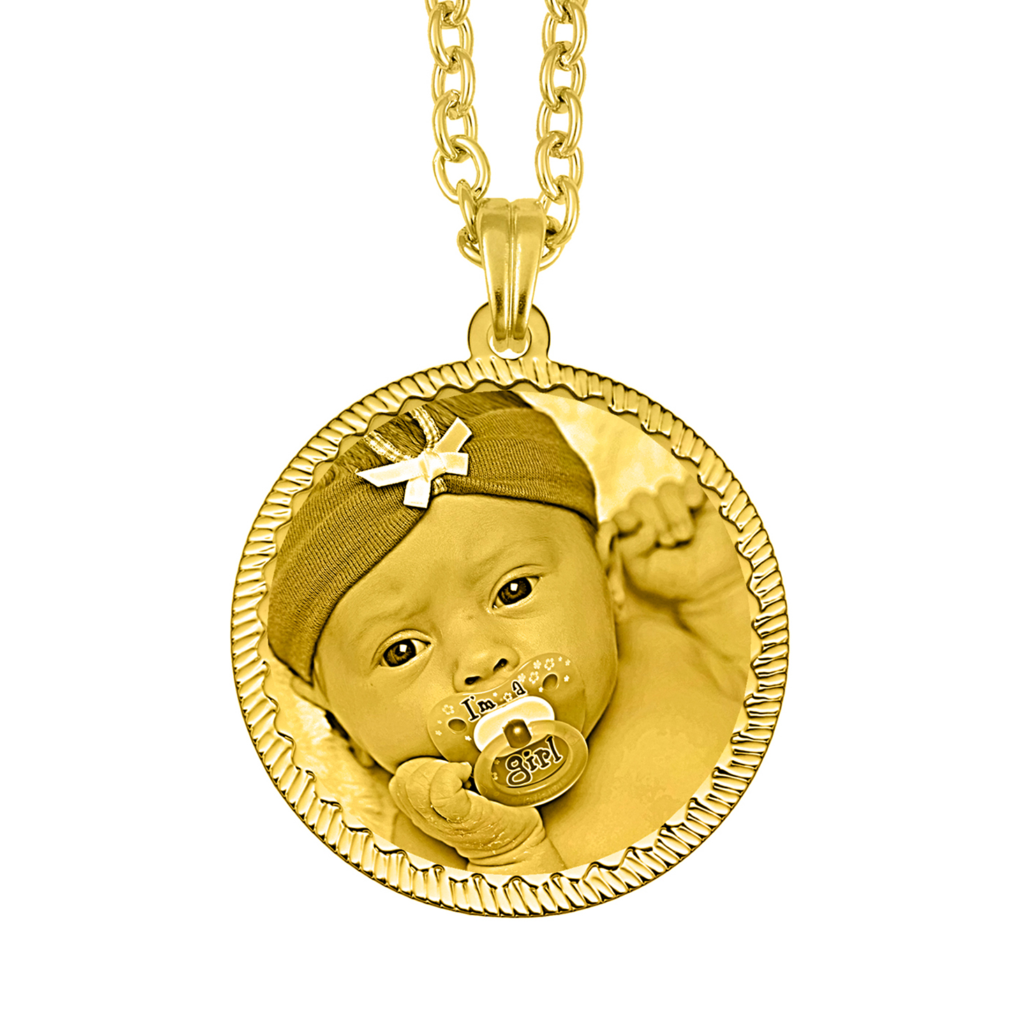 Photo Engraved Gold Cutting Round Pendant