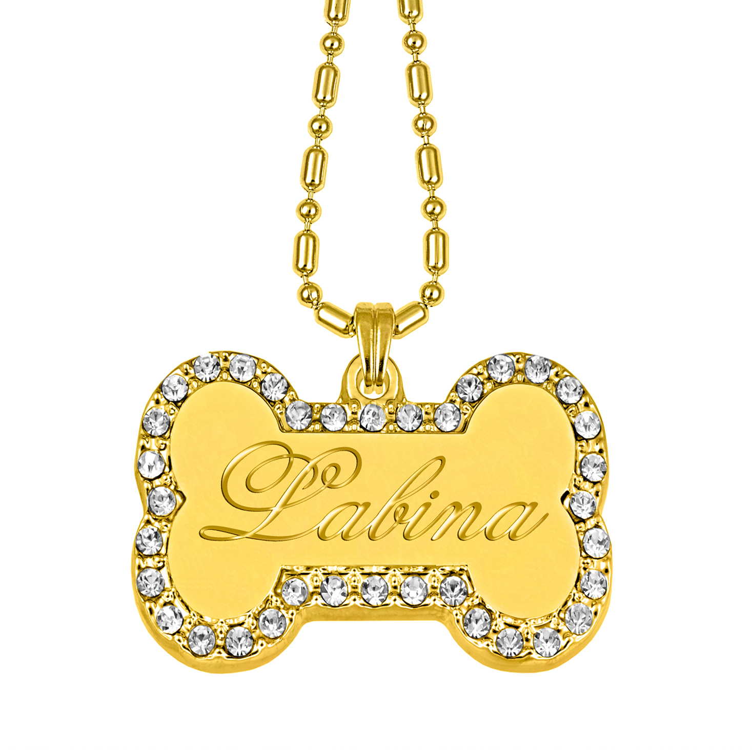 Gold Collar Tag With White Zircon
